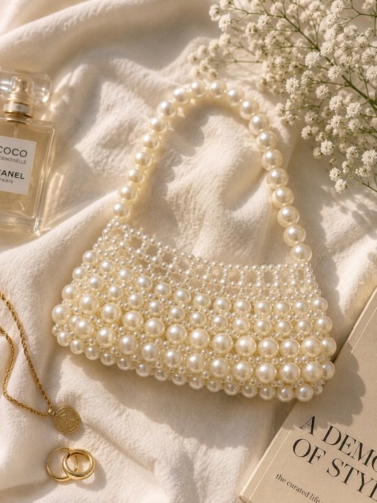 Zara Handbags - Pearl Beaded Mini hand Bag – Bridal Coquette Chic Purse baby shower bride